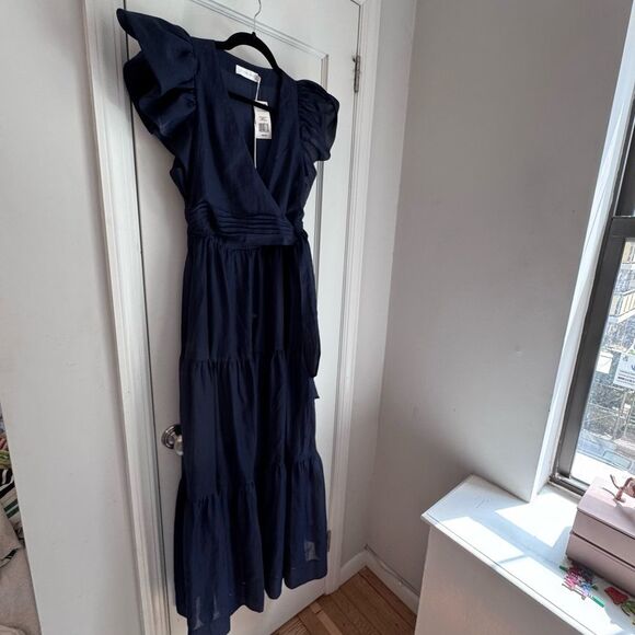 💙 Jonathan Simkhai Midnight Tiered Maxi Dress – NWT – Dramatic Flutter Sleeves 💙 - Picture 2 of 6